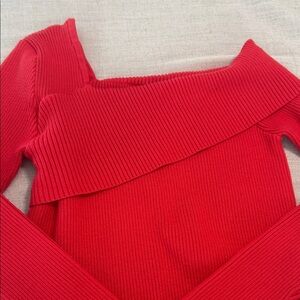 Off-the-Shoulder Red Sweater